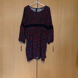Suzanne Betro Black and Red Floral Long Sleeve Dress